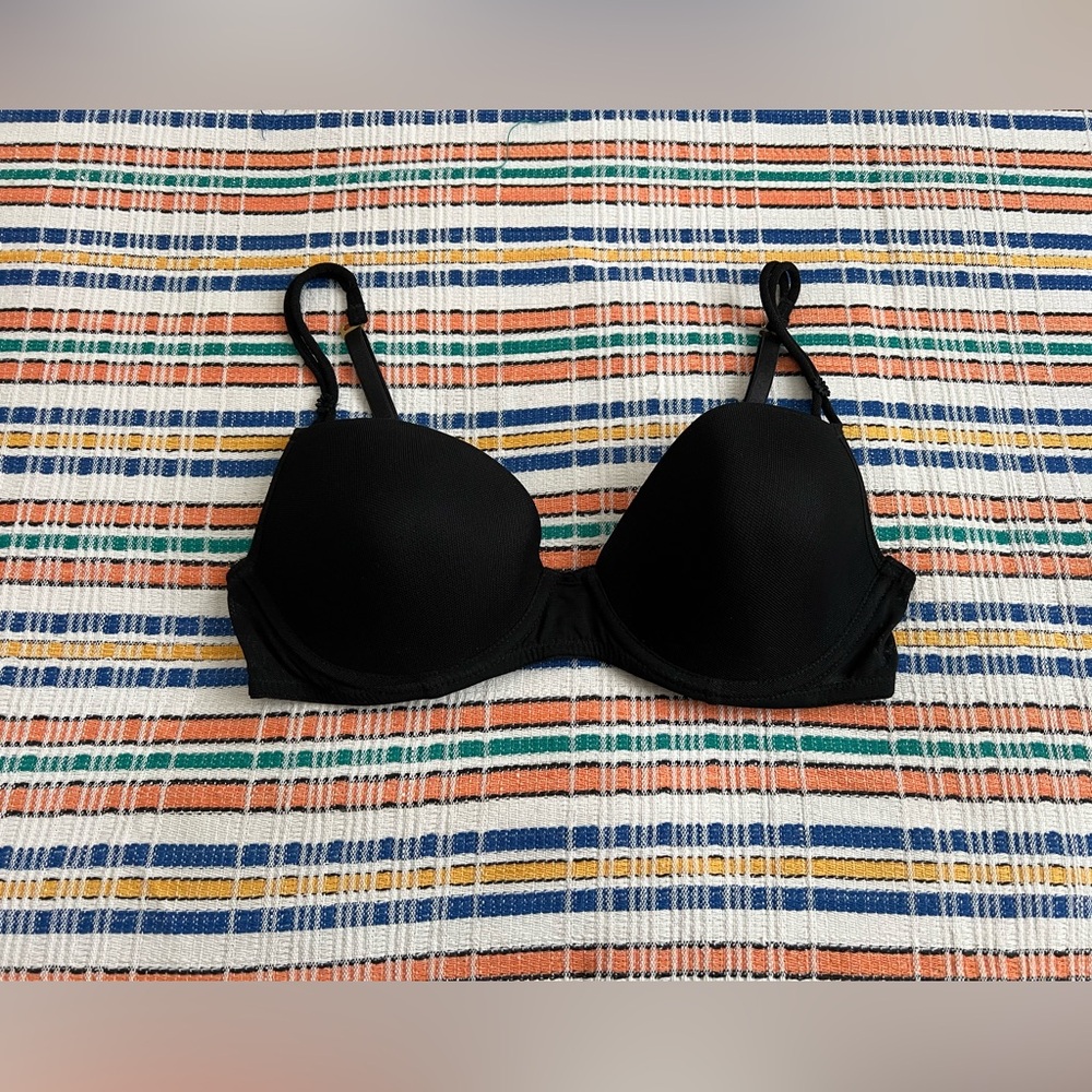 36.B, Black T shirt bra, by silk and satin,